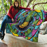3D Illusion Pineapple Jack O Lantern Halloween Quilt Tropical Spooky Fruit Monstera Swirl
