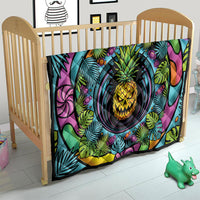 3D Illusion Pineapple Jack O Lantern Halloween Quilt Tropical Spooky Fruit Monstera Swirl