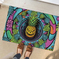3D Illusion Pineapple Jack O Lantern Halloween Rubber Doormat Tropical Spooky Fruit Monstera Swirl