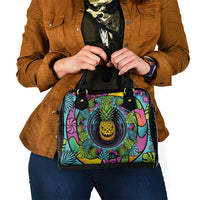 3D Illusion Pineapple Jack O Lantern Halloween Shoulder Handbag Tropical Spooky Fruit Monstera Swirl