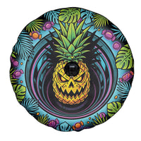 3D Illusion Pineapple Jack O Lantern Halloween Spare Tire Cover Tropical Spooky Fruit Monstera Swirl