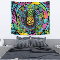 3D Illusion Pineapple Jack O Lantern Halloween Tapestry Tropical Spooky Fruit Monstera Swirl