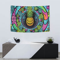 3D Illusion Pineapple Jack O Lantern Halloween Tapestry Tropical Spooky Fruit Monstera Swirl