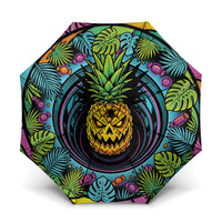 3D Illusion Pineapple Jack O Lantern Halloween Umbrella Tropical Spooky Fruit Monstera Swirl