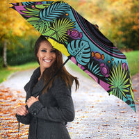 3D Illusion Pineapple Jack O Lantern Halloween Umbrella Tropical Spooky Fruit Monstera Swirl
