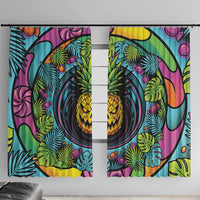 3D Illusion Pineapple Jack O Lantern Halloween Window Curtain Tropical Spooky Fruit Monstera Swirl