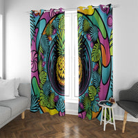 3D Illusion Pineapple Jack O Lantern Halloween Window Curtain Tropical Spooky Fruit Monstera Swirl