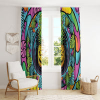 3D Illusion Pineapple Jack O Lantern Halloween Window Curtain Tropical Spooky Fruit Monstera Swirl