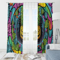 3D Illusion Pineapple Jack O Lantern Halloween Window Curtain Tropical Spooky Fruit Monstera Swirl