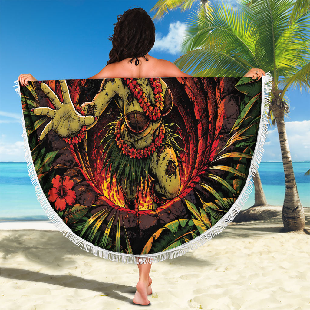 3D Illusion Hula Zombie Halloween Beach Blanket Hawaiian Undead Dancer Volcano Stone Well