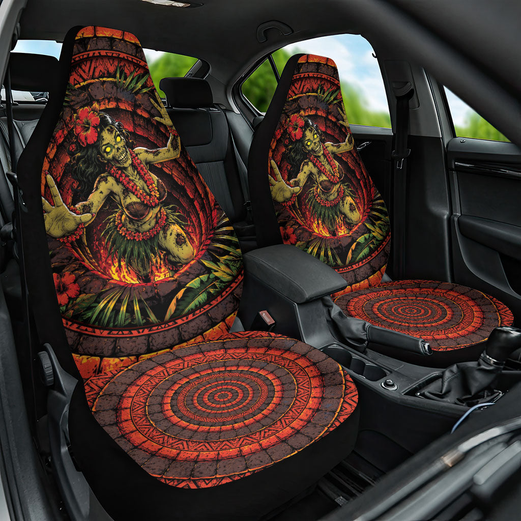 3D Illusion Hula Zombie Halloween Car Seat Cover Hawaiian Undead Dancer Volcano Stone Well