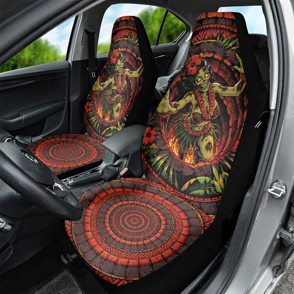 3D Illusion Hula Zombie Halloween Car Seat Cover Hawaiian Undead Dancer Volcano Stone Well