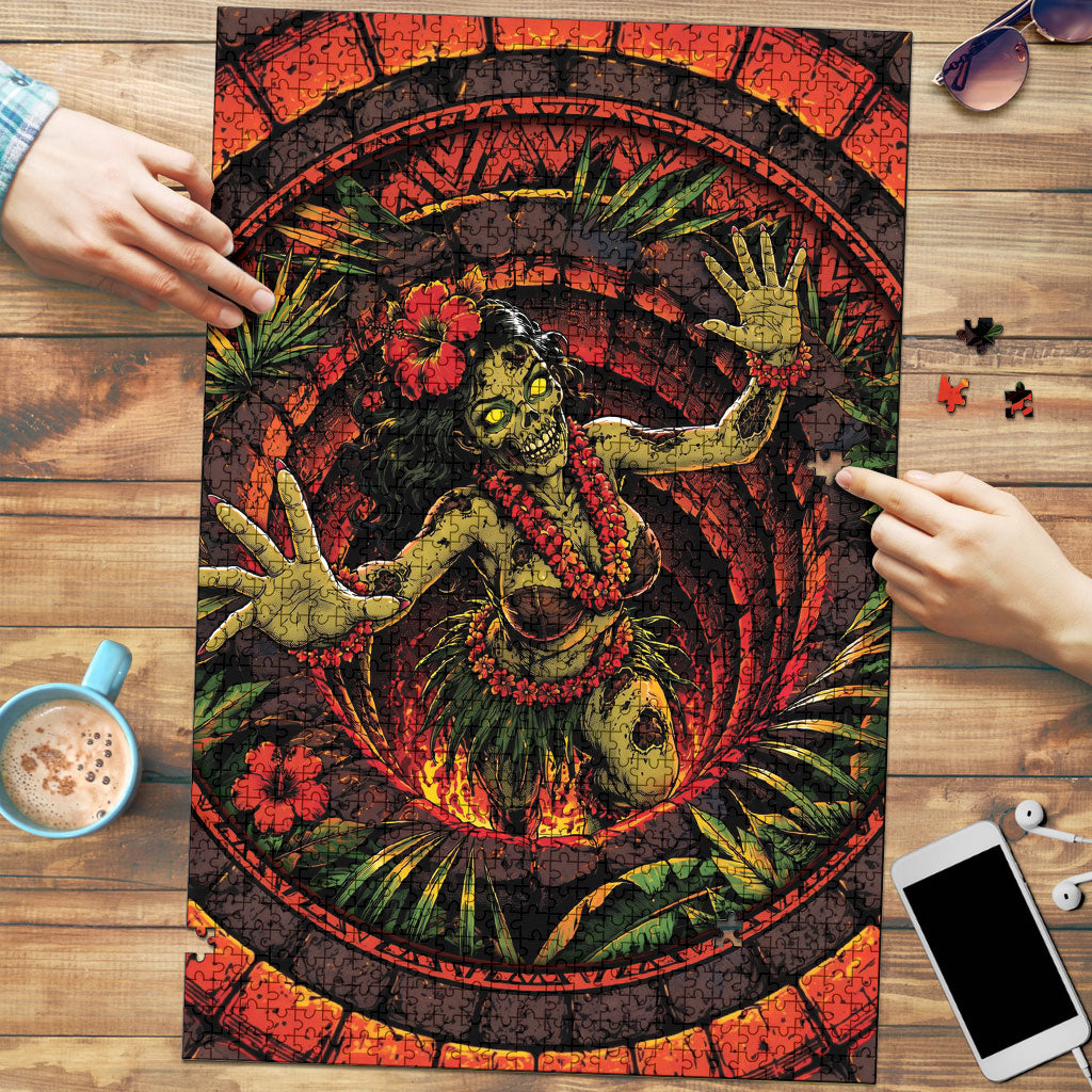 3D Illusion Hula Zombie Halloween Puzzle Hawaiian Undead Dancer Volcano Stone Well