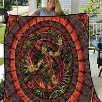 3D Illusion Hula Zombie Halloween Quilt Hawaiian Undead Dancer Volcano Stone Well