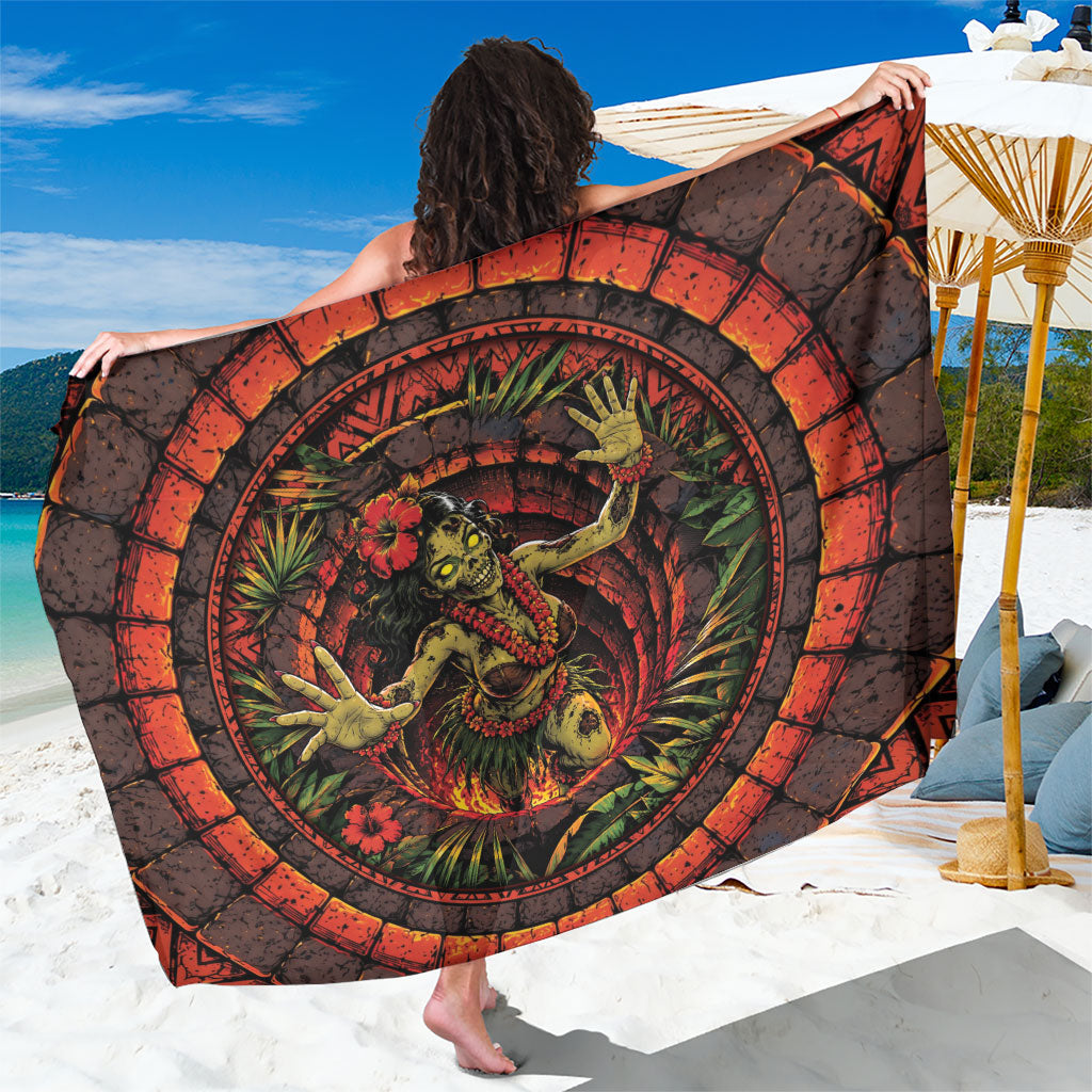 3D Illusion Hula Zombie Halloween Sarong Hawaiian Undead Dancer Volcano Stone Well