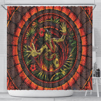 3D Illusion Hula Zombie Halloween Shower Curtain Hawaiian Undead Dancer Volcano Stone Well