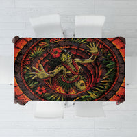 3D Illusion Hula Zombie Halloween Tablecloth Hawaiian Undead Dancer Volcano Stone Well