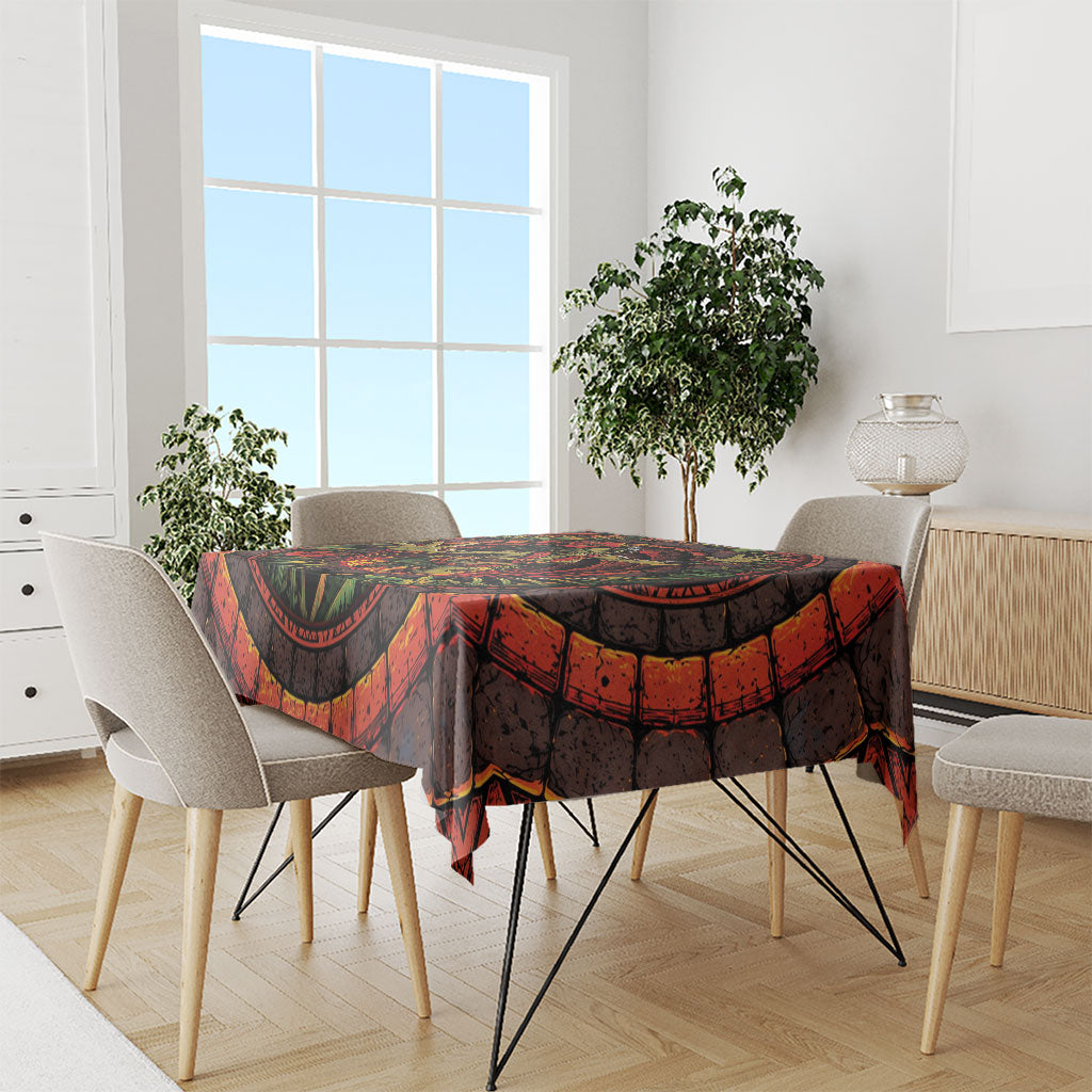 3D Illusion Hula Zombie Halloween Tablecloth Hawaiian Undead Dancer Volcano Stone Well