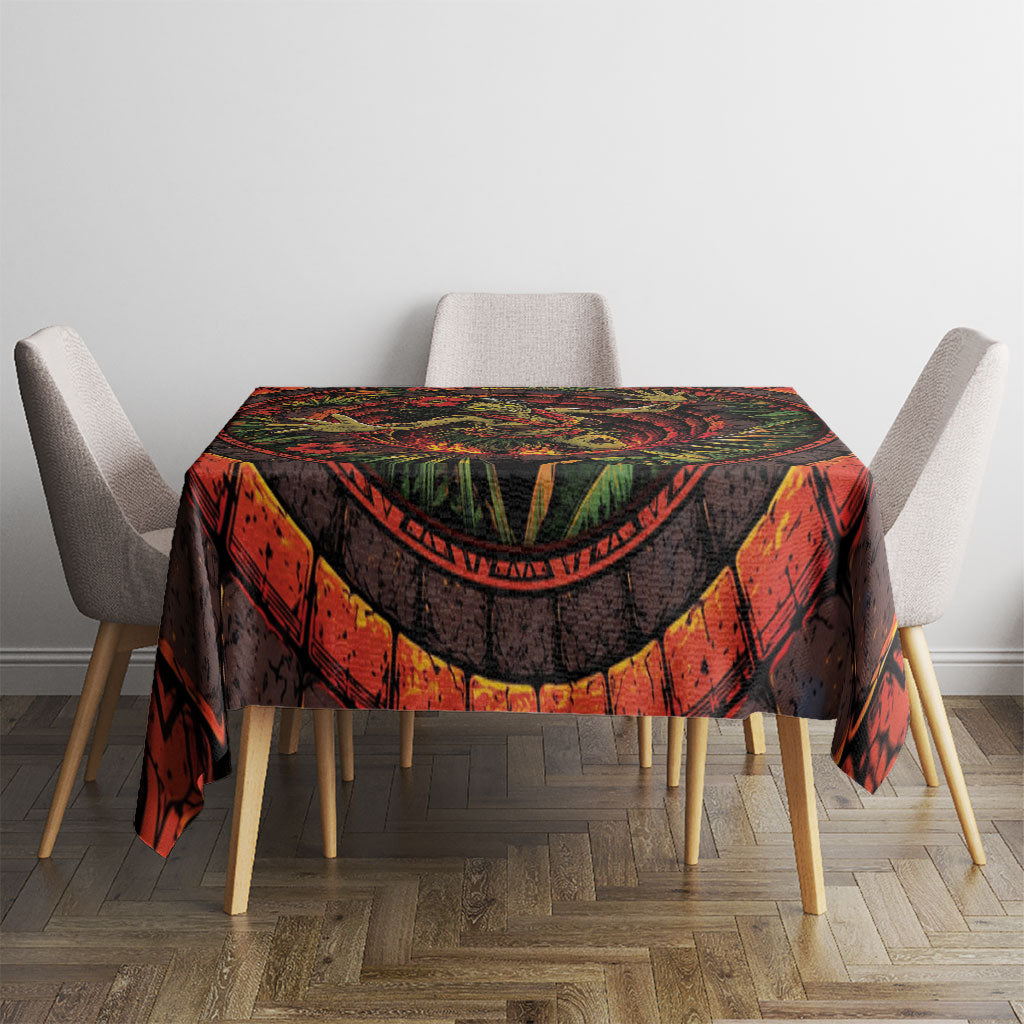 3D Illusion Hula Zombie Halloween Tablecloth Hawaiian Undead Dancer Volcano Stone Well