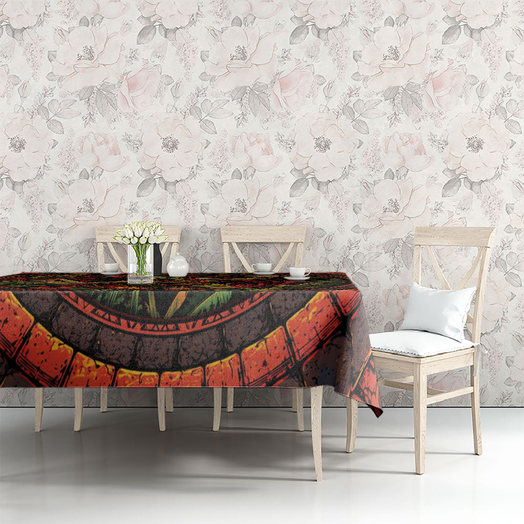 3D Illusion Hula Zombie Halloween Tablecloth Hawaiian Undead Dancer Volcano Stone Well