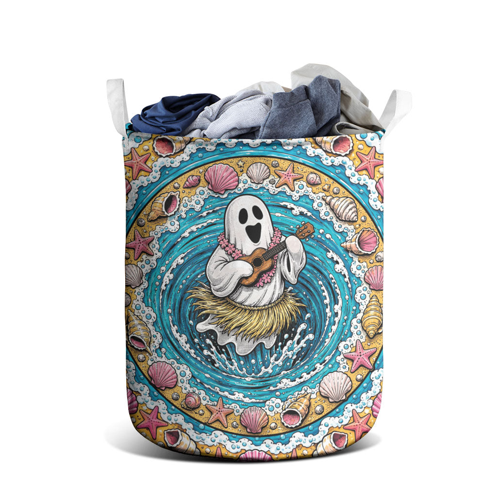 3D Illusion Hula Ghost Halloween Laundry Basket Hawaiian Ukulele Spirit Ocean Vortex