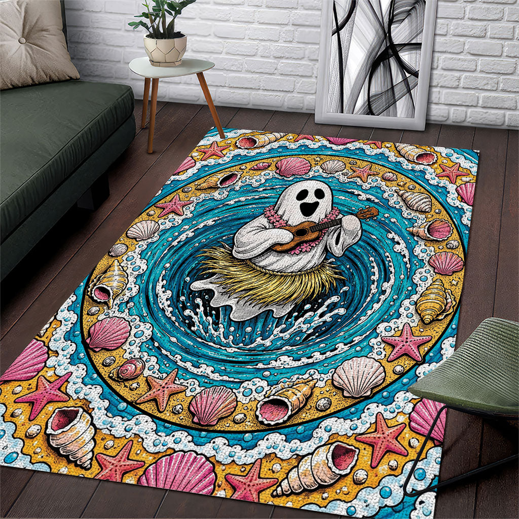 3D Illusion Hula Ghost Halloween Area Rug Hawaiian Ukulele Spirit Ocean Vortex