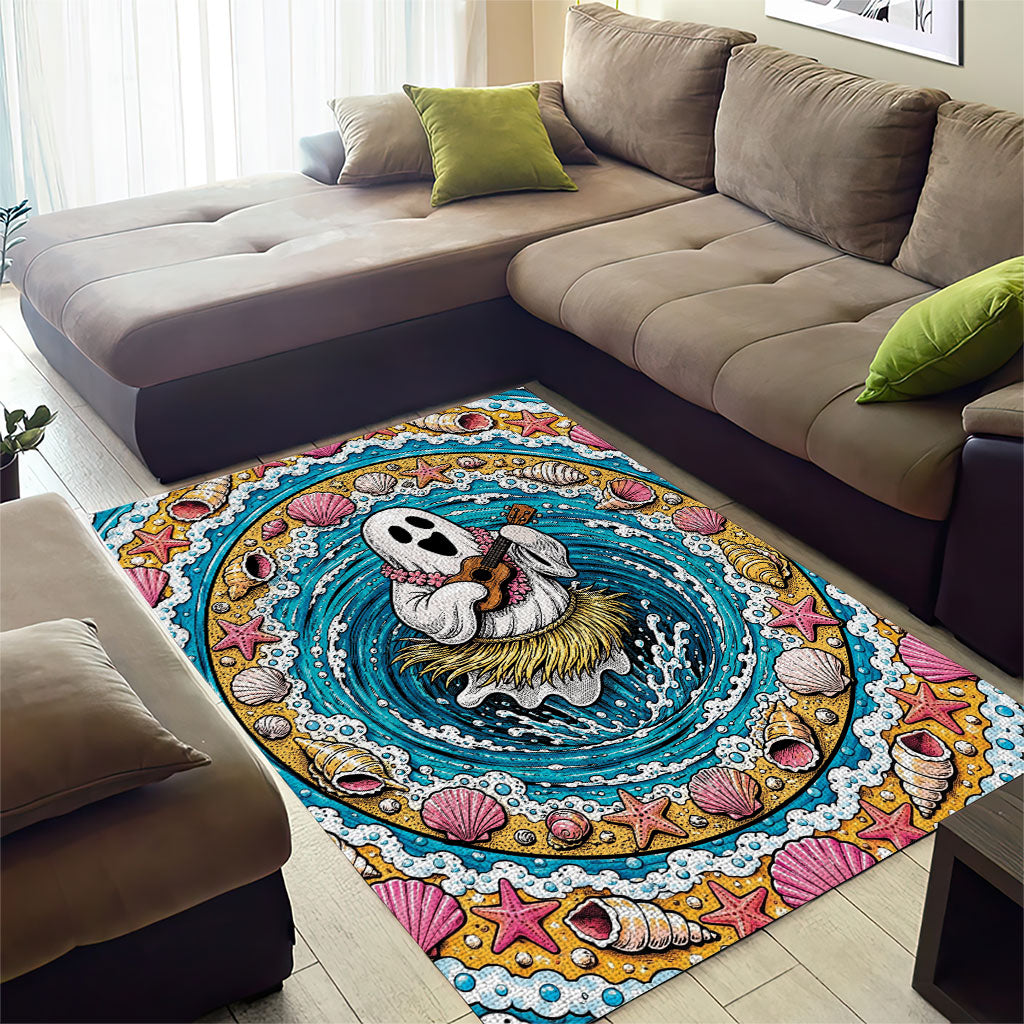 3D Illusion Hula Ghost Halloween Area Rug Hawaiian Ukulele Spirit Ocean Vortex