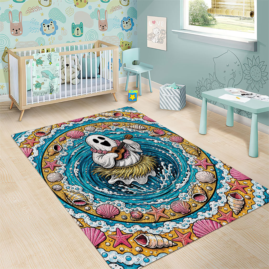 3D Illusion Hula Ghost Halloween Area Rug Hawaiian Ukulele Spirit Ocean Vortex