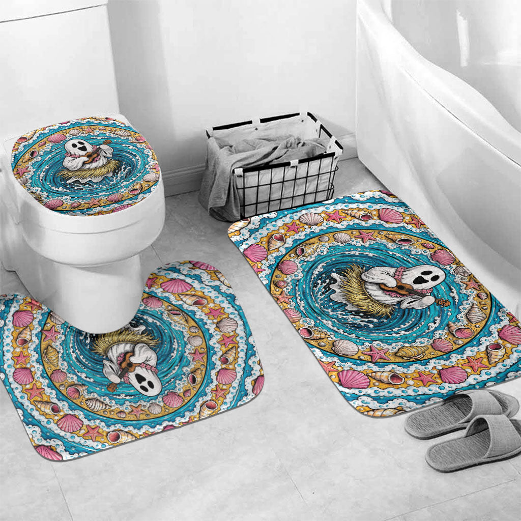 3D Illusion Hula Ghost Halloween Bathroom Set Hawaiian Ukulele Spirit Ocean Vortex