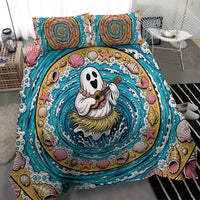 3D Illusion Hula Ghost Halloween Bedding Set Hawaiian Ukulele Spirit Ocean Vortex