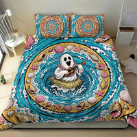 3D Illusion Hula Ghost Halloween Bedding Set Hawaiian Ukulele Spirit Ocean Vortex
