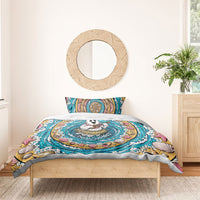 3D Illusion Hula Ghost Halloween Bedding Set Hawaiian Ukulele Spirit Ocean Vortex