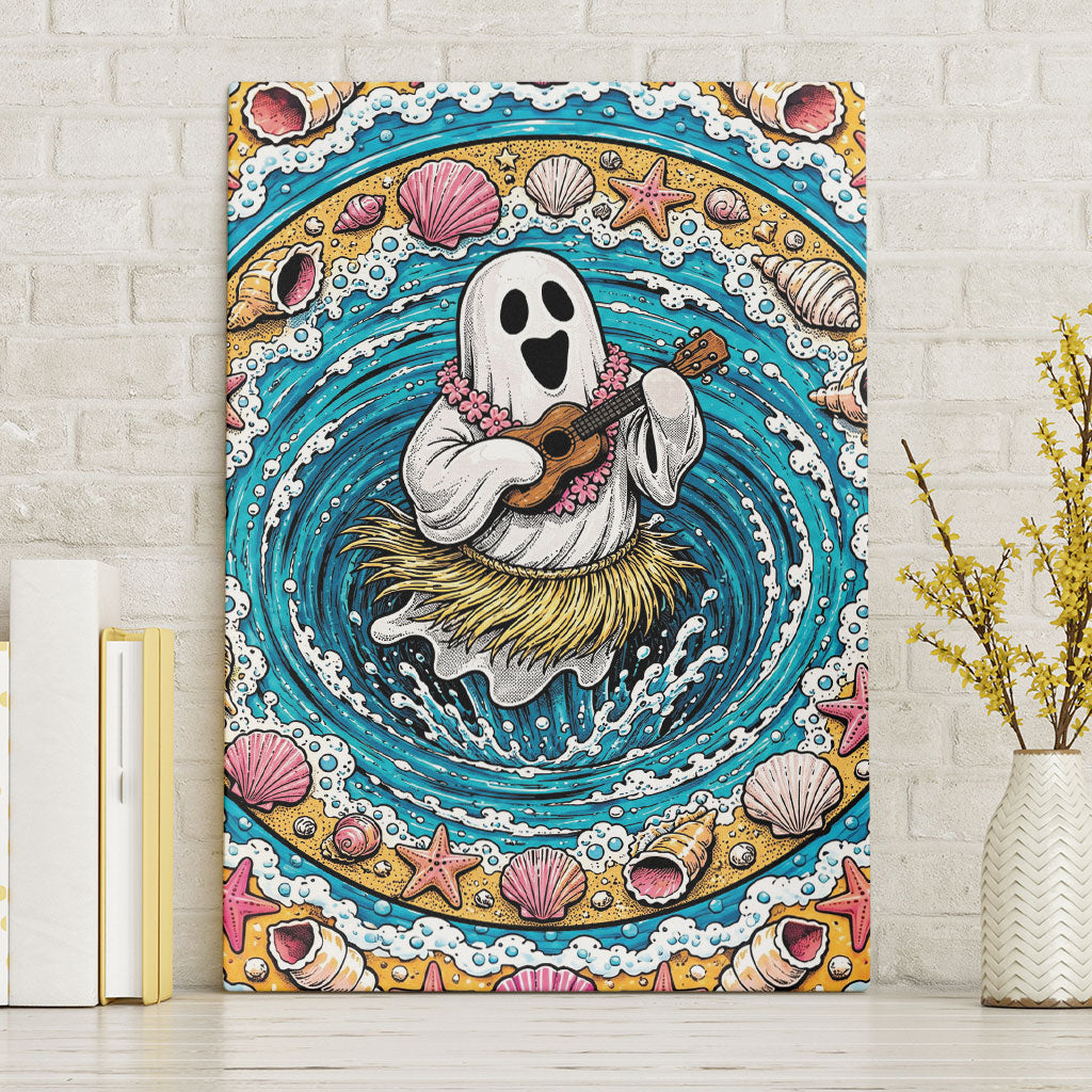 3D Illusion Hula Ghost Halloween Canvas Wall Art Hawaiian Ukulele Spirit Ocean Vortex