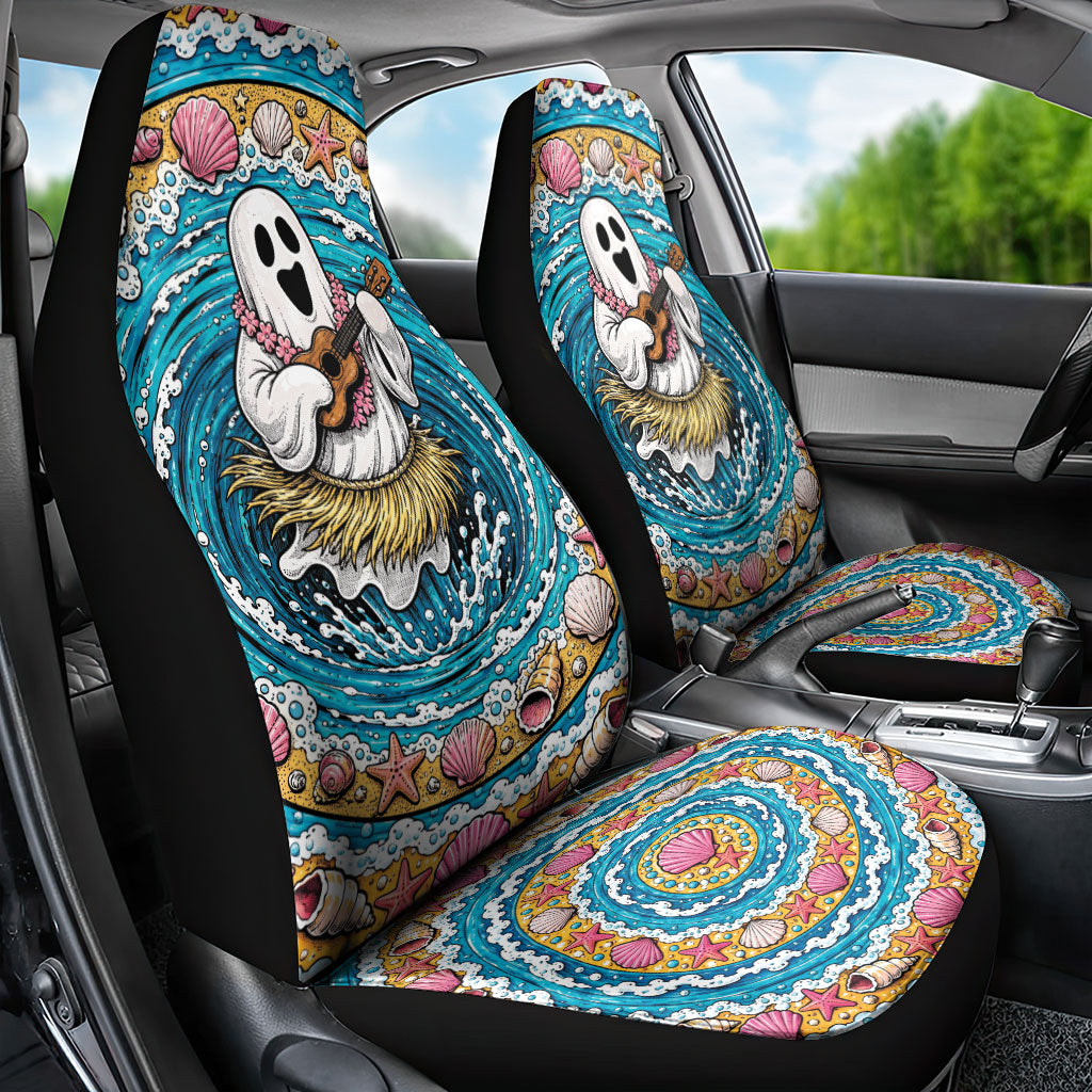 3D Illusion Hula Ghost Halloween Car Seat Cover Hawaiian Ukulele Spirit Ocean Vortex