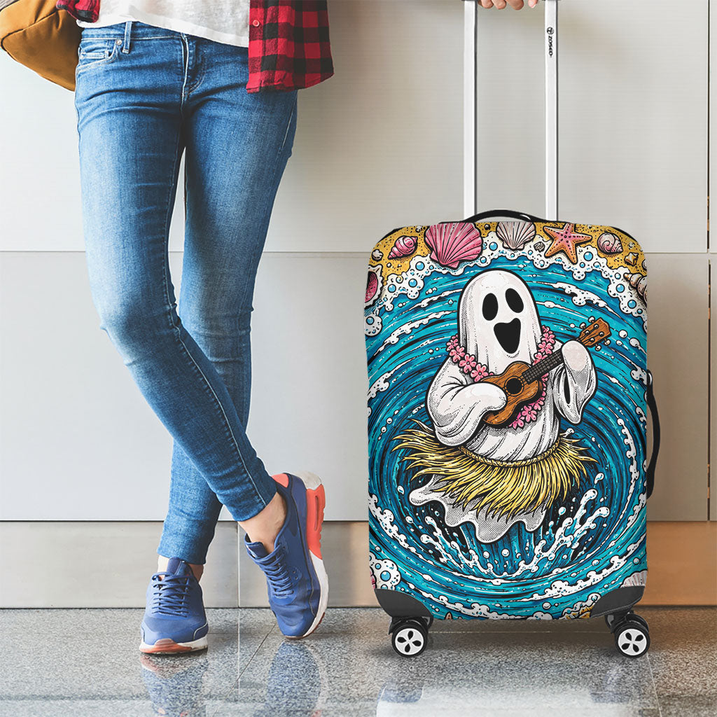 3D Illusion Hula Ghost Halloween Luggage Cover Hawaiian Ukulele Spirit Ocean Vortex