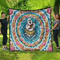 3D Illusion Hula Ghost Halloween Quilt Hawaiian Ukulele Spirit Ocean Vortex