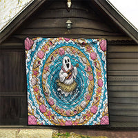 3D Illusion Hula Ghost Halloween Quilt Hawaiian Ukulele Spirit Ocean Vortex