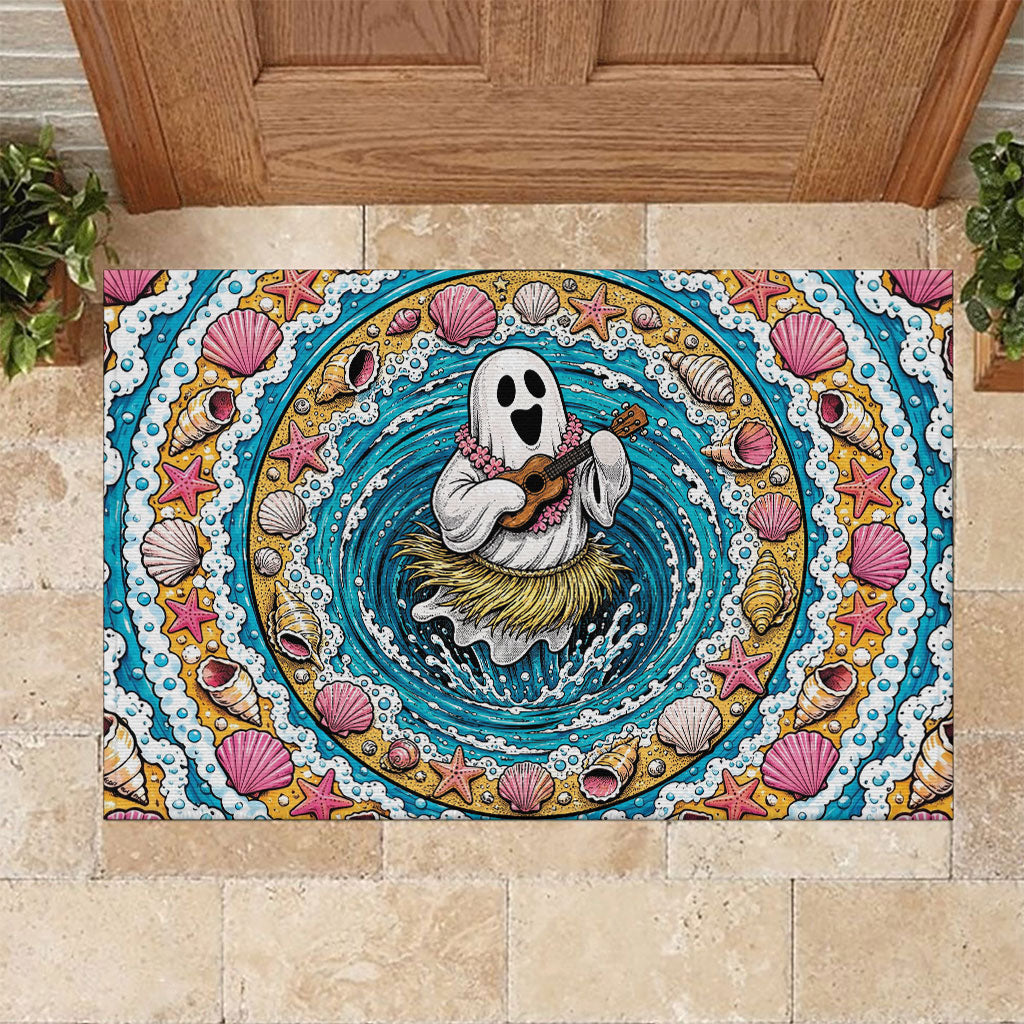 3D Illusion Hula Ghost Halloween Rubber Doormat Hawaiian Ukulele Spirit Ocean Vortex DT05 Yellow - Polynesian Pride