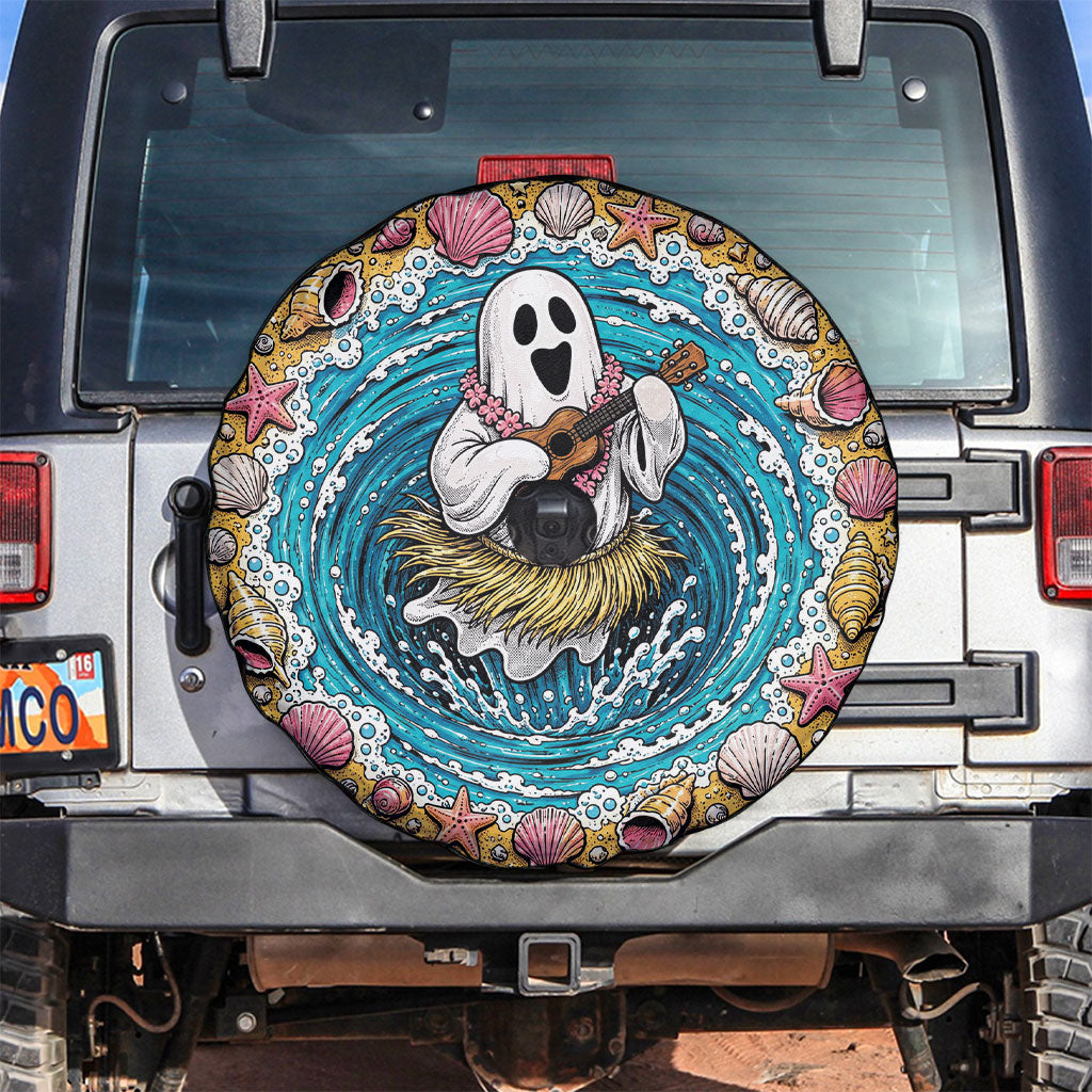 3D Illusion Hula Ghost Halloween Spare Tire Cover Hawaiian Ukulele Spirit Ocean Vortex