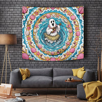 3D Illusion Hula Ghost Halloween Tapestry Hawaiian Ukulele Spirit Ocean Vortex