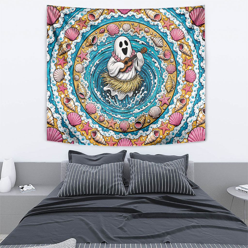 3D Illusion Hula Ghost Halloween Tapestry Hawaiian Ukulele Spirit Ocean Vortex