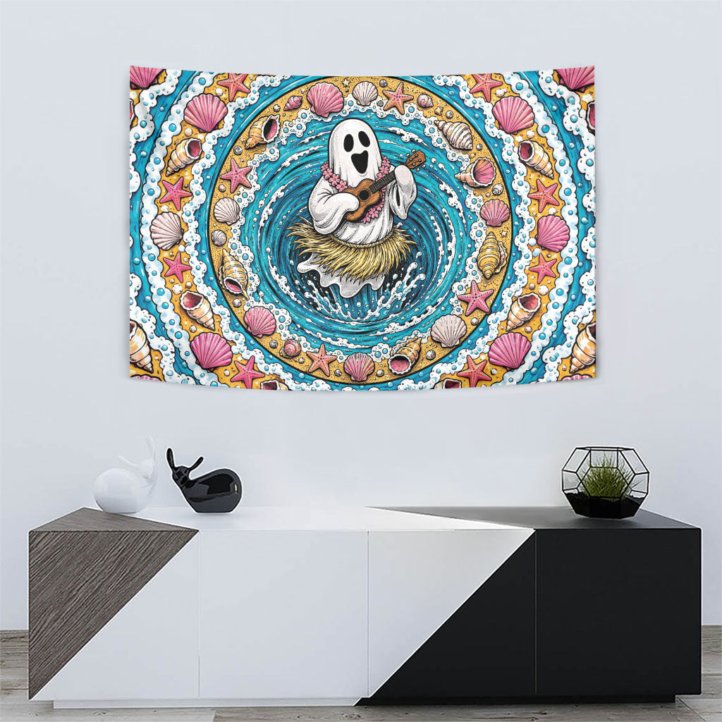 3D Illusion Hula Ghost Halloween Tapestry Hawaiian Ukulele Spirit Ocean Vortex