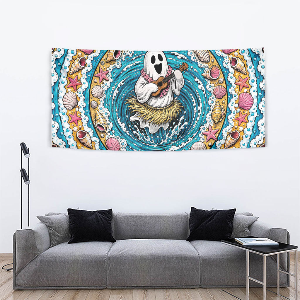 3D Illusion Hula Ghost Halloween Tapestry Hawaiian Ukulele Spirit Ocean Vortex