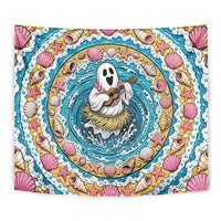 3D Illusion Hula Ghost Halloween Tapestry Hawaiian Ukulele Spirit Ocean Vortex