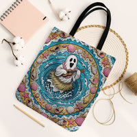 3D Illusion Hula Ghost Halloween Tote Bag Hawaiian Ukulele Spirit Ocean Vortex