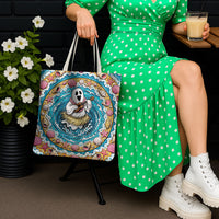 3D Illusion Hula Ghost Halloween Tote Bag Hawaiian Ukulele Spirit Ocean Vortex