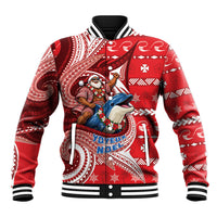 Wallis And Futuna Christmas Baseball Jacket Santa Riding Ocean Dolphin DT05 Unisex Red - Polynesian Pride