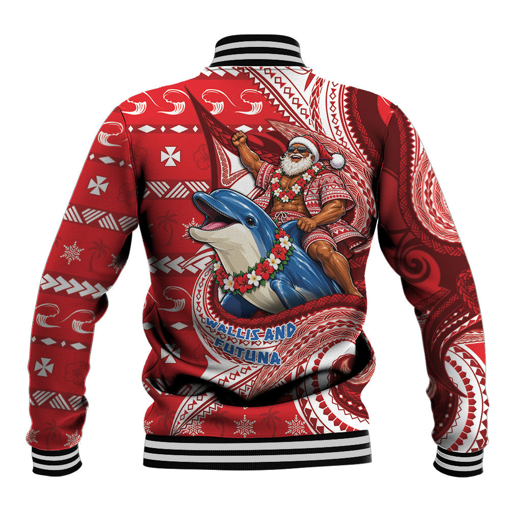 Wallis And Futuna Christmas Baseball Jacket Santa Riding Ocean Dolphin DT05 - Polynesian Pride