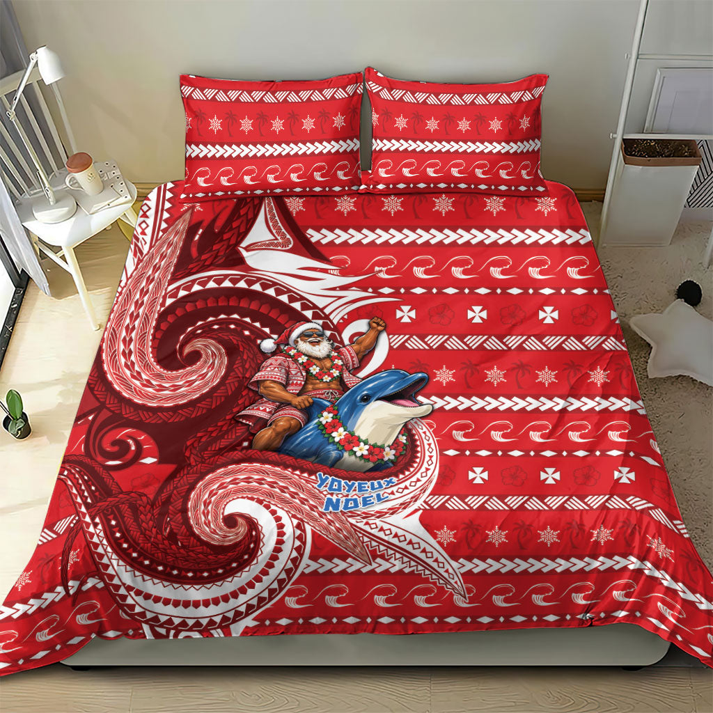 Wallis And Futuna Christmas Bedding Set Santa Riding Ocean Dolphin DT05 - Polynesian Pride