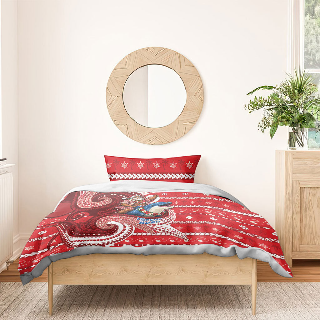 Wallis And Futuna Christmas Bedding Set Santa Riding Ocean Dolphin DT05 - Polynesian Pride